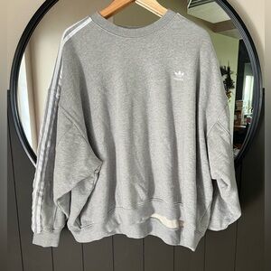 Grey Adidas 3 Strip Crewneck Sweatshirt XL